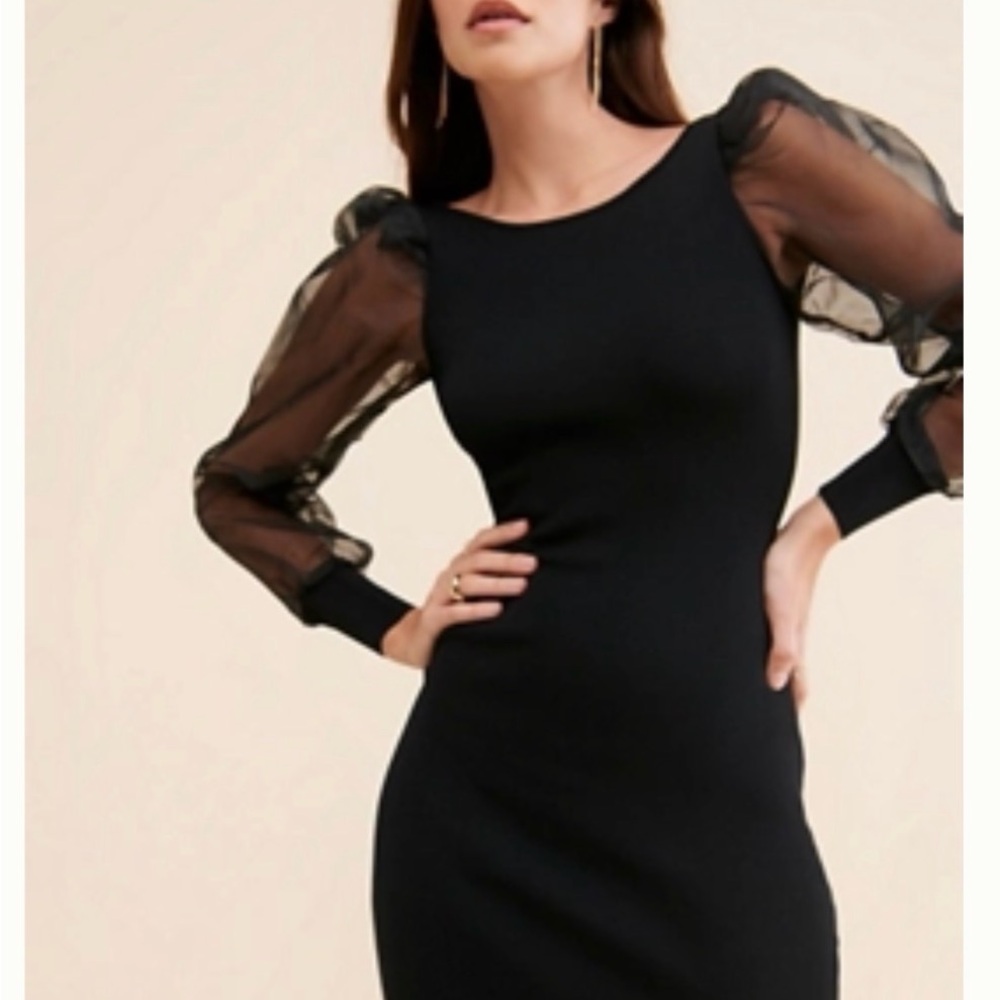 Astr The Label Black Dress with Sheer Sleeves